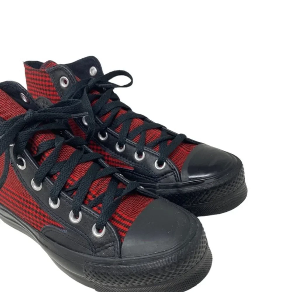Converse Ctas Lift Platform High Top Canvas Skate Plaid Red Women Custom 569923C - Picture 6 of 11